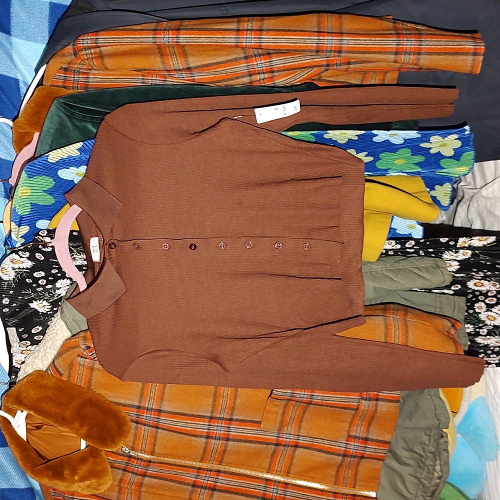 Ardene Brown Juniors Cropped Button Front Polo Shirt XL